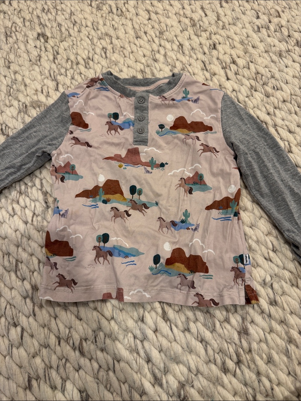 Little Sleepies Desert Horse Henley Long-Sleeve Top - Pink & Gray